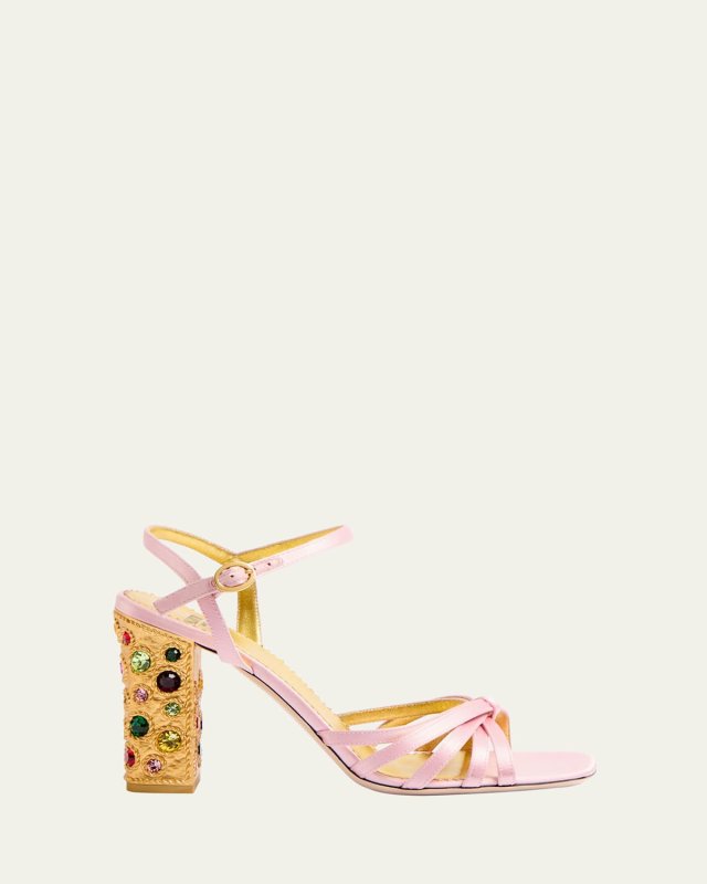 Jeweled Satin Ankle-Strap Sandals